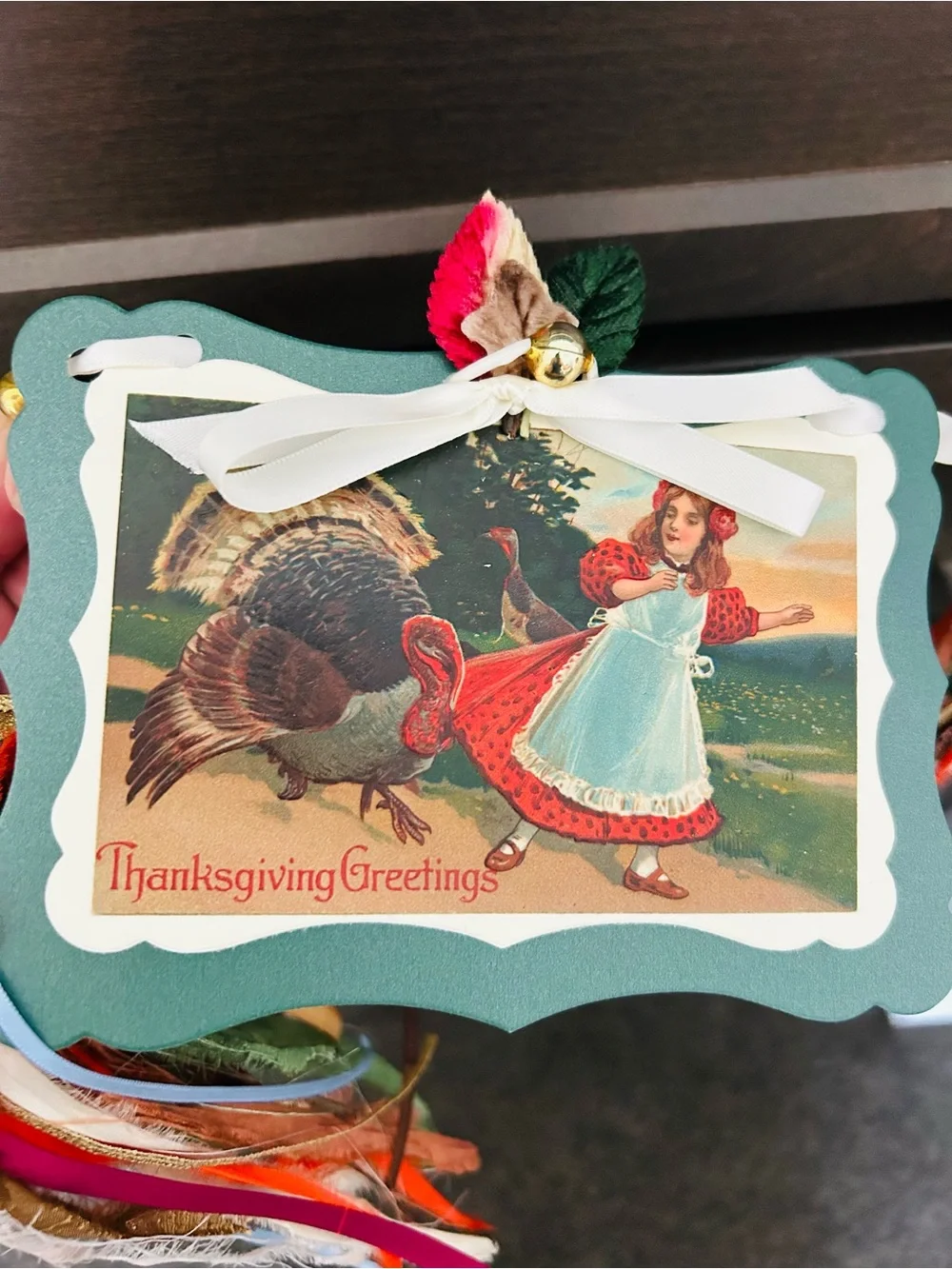 Thanksgiving garland 1900s vintage repurposed holiday postcards